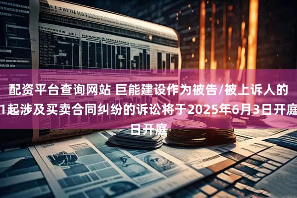 配资平台查询网站 巨能建设作为被告/被上诉人的1起涉及买卖合同纠纷的诉讼将于2025年6月3日开庭